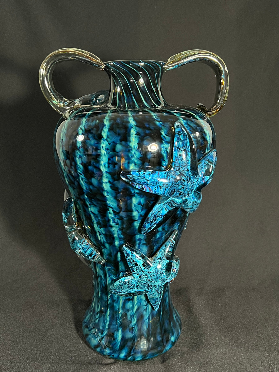 Black and Blue Starfish Amphora Vessel John Gibbons Glass